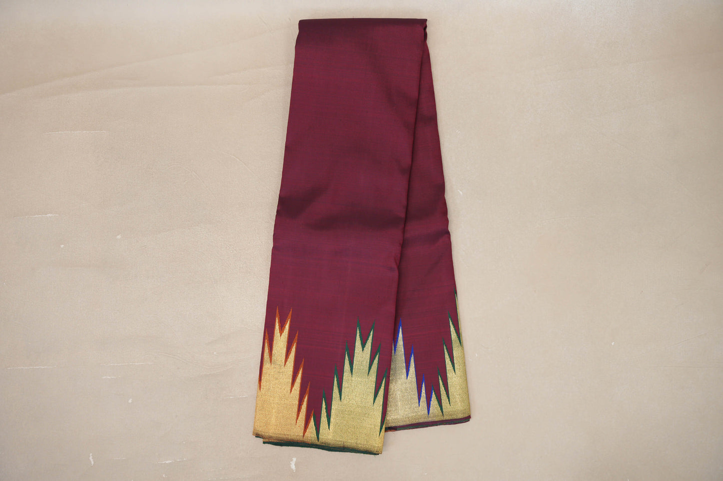 Online Deep Maroon with Temple Borders Vintage Kanjivaram Silk Saree