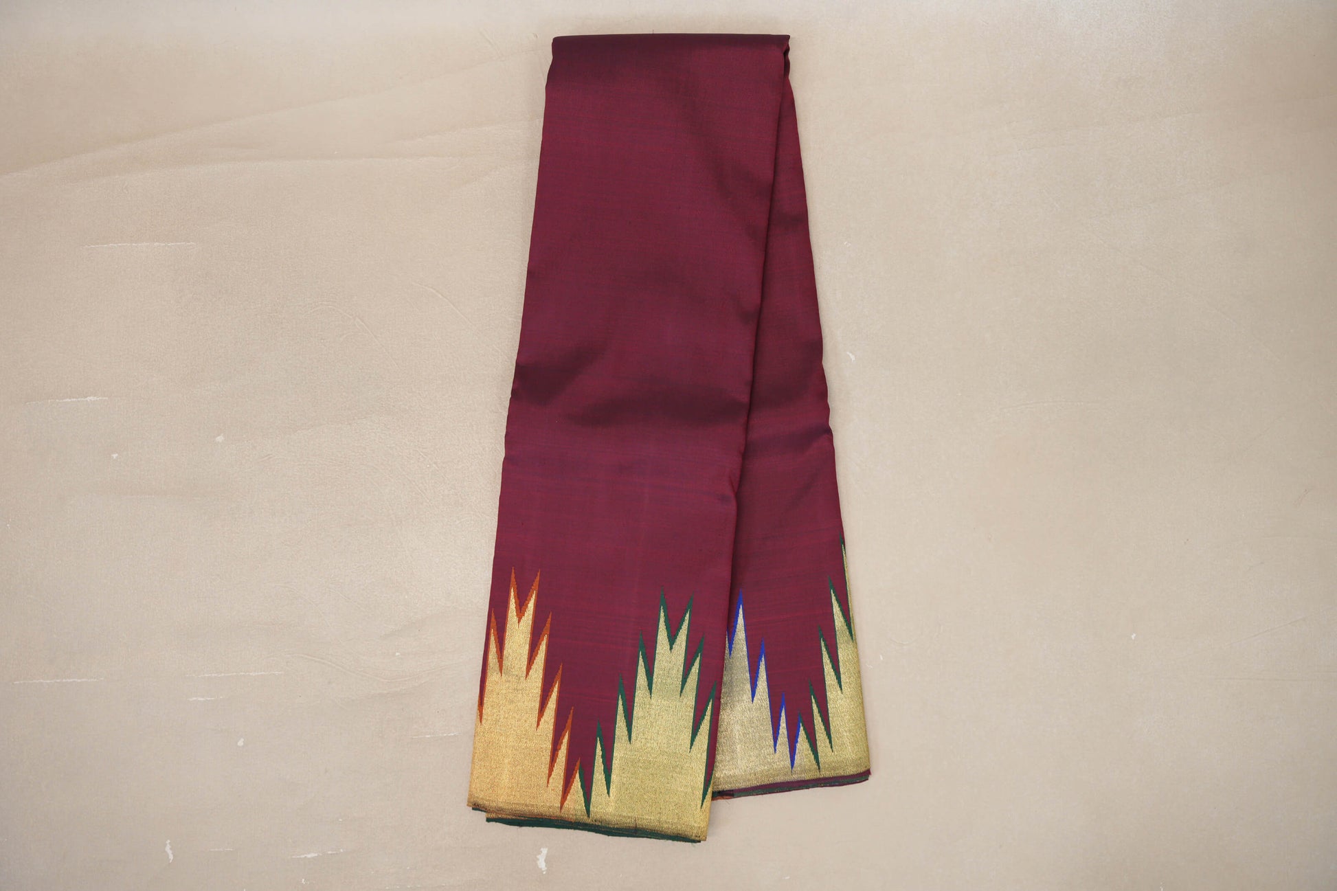 Online Deep Maroon with Temple Borders Vintage Kanjivaram Silk Saree