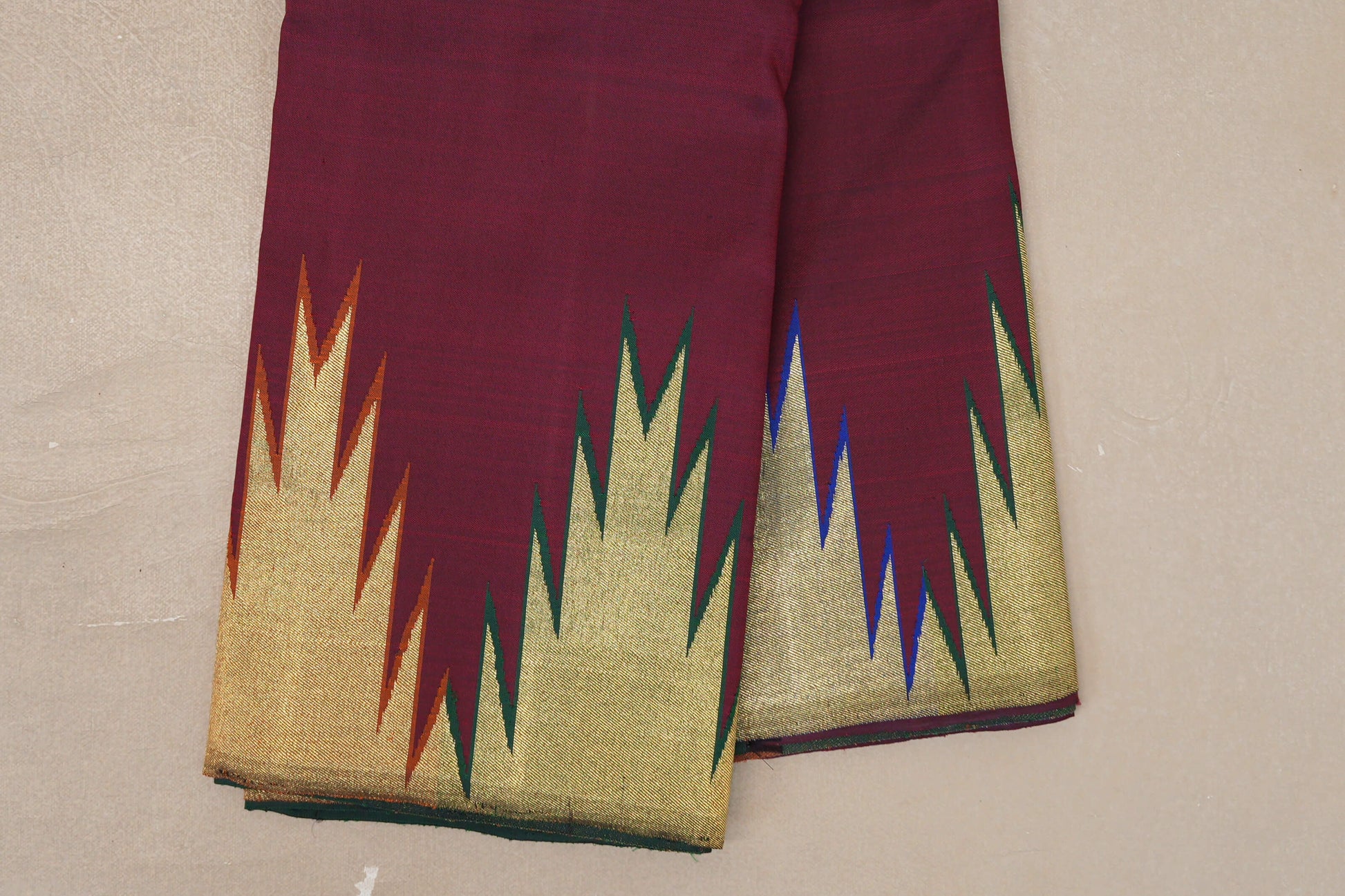 Deep Maroon Vintage Kanjivaram Silk Saree temple border