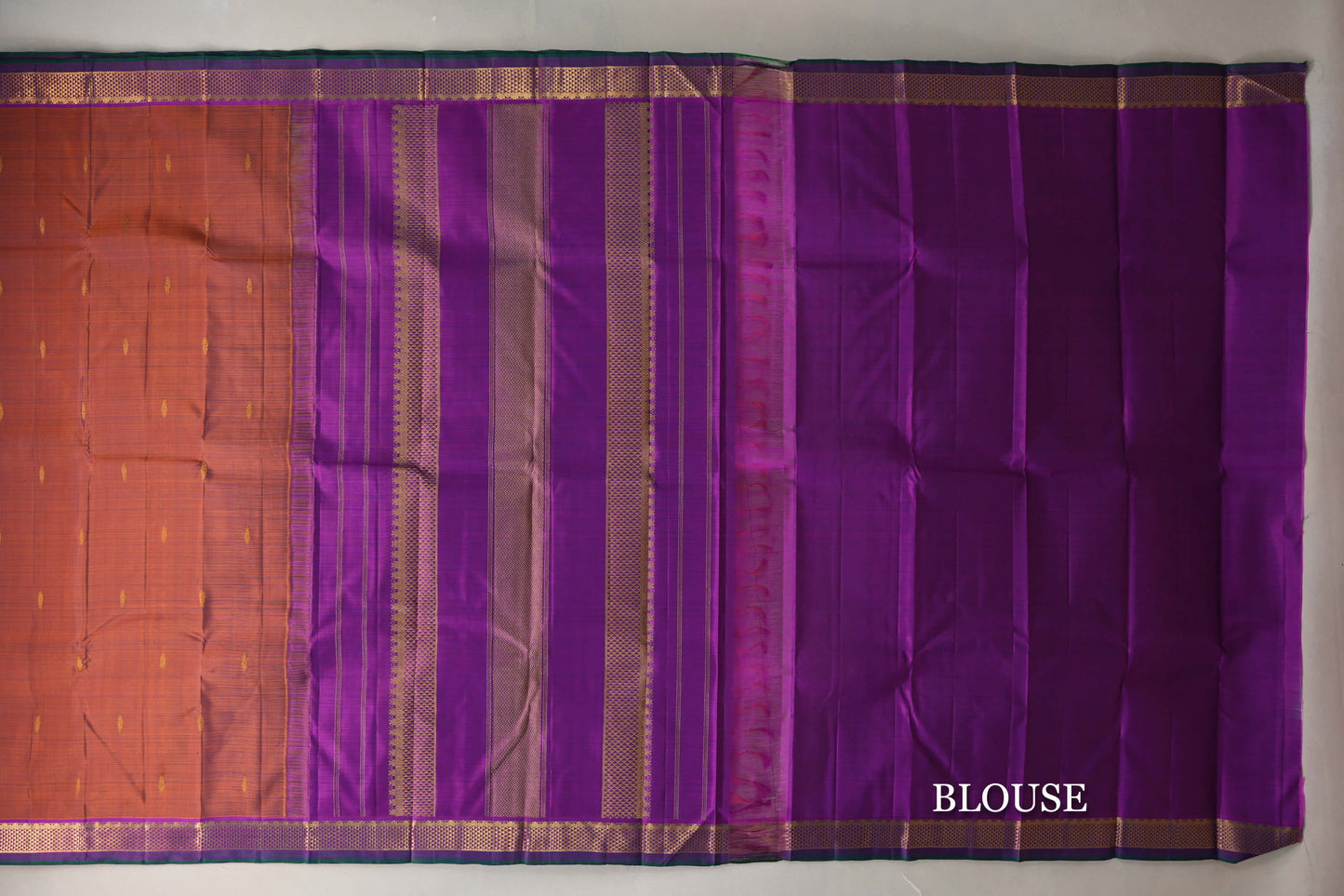 Dual Tone of Violet and Copper Brown Vintage Kanjivaram Silk Saree blouse