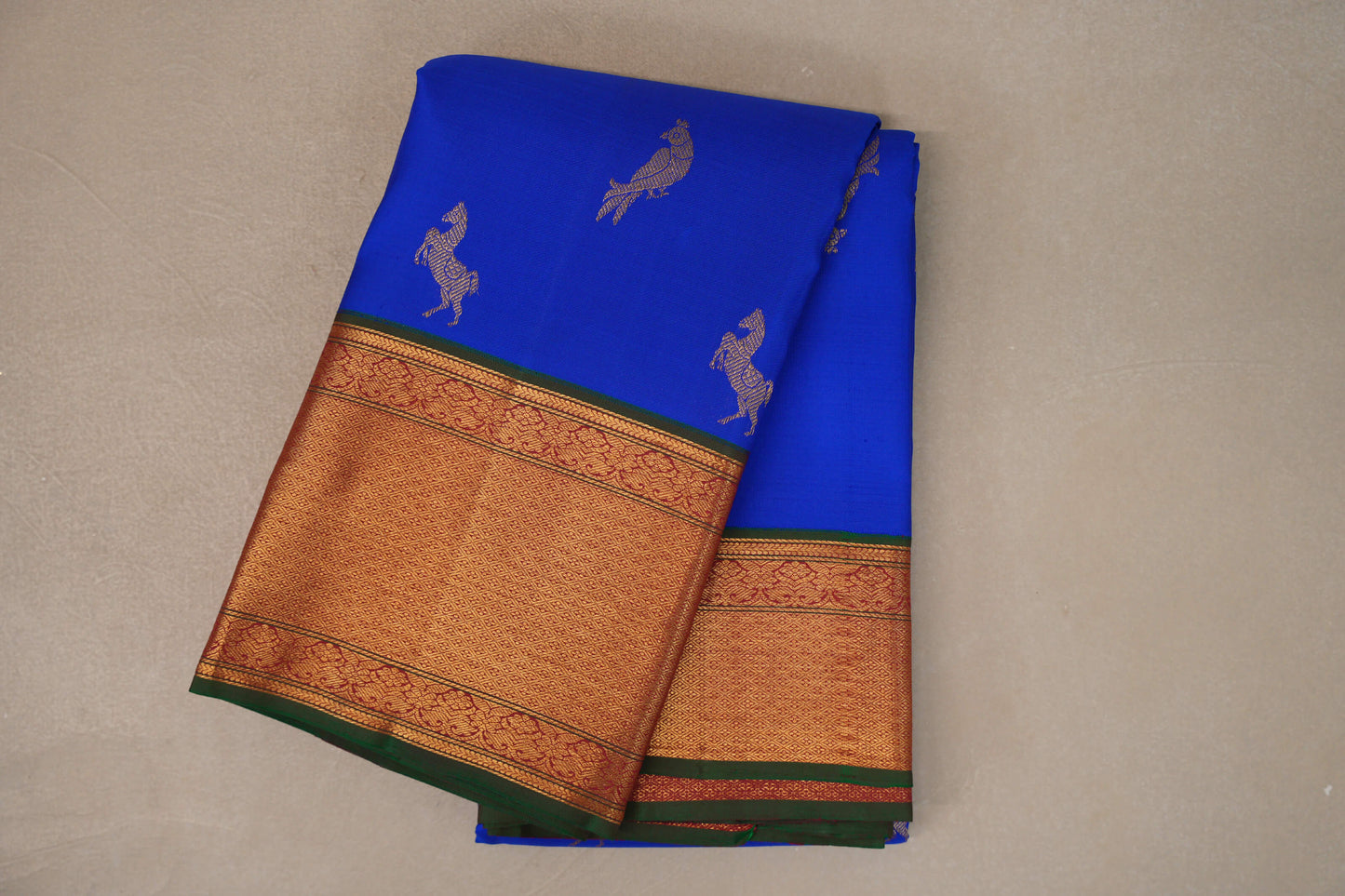 Bright Royal Blue with Bottle Green Borders Vintage Kanjivaram Silk Saree