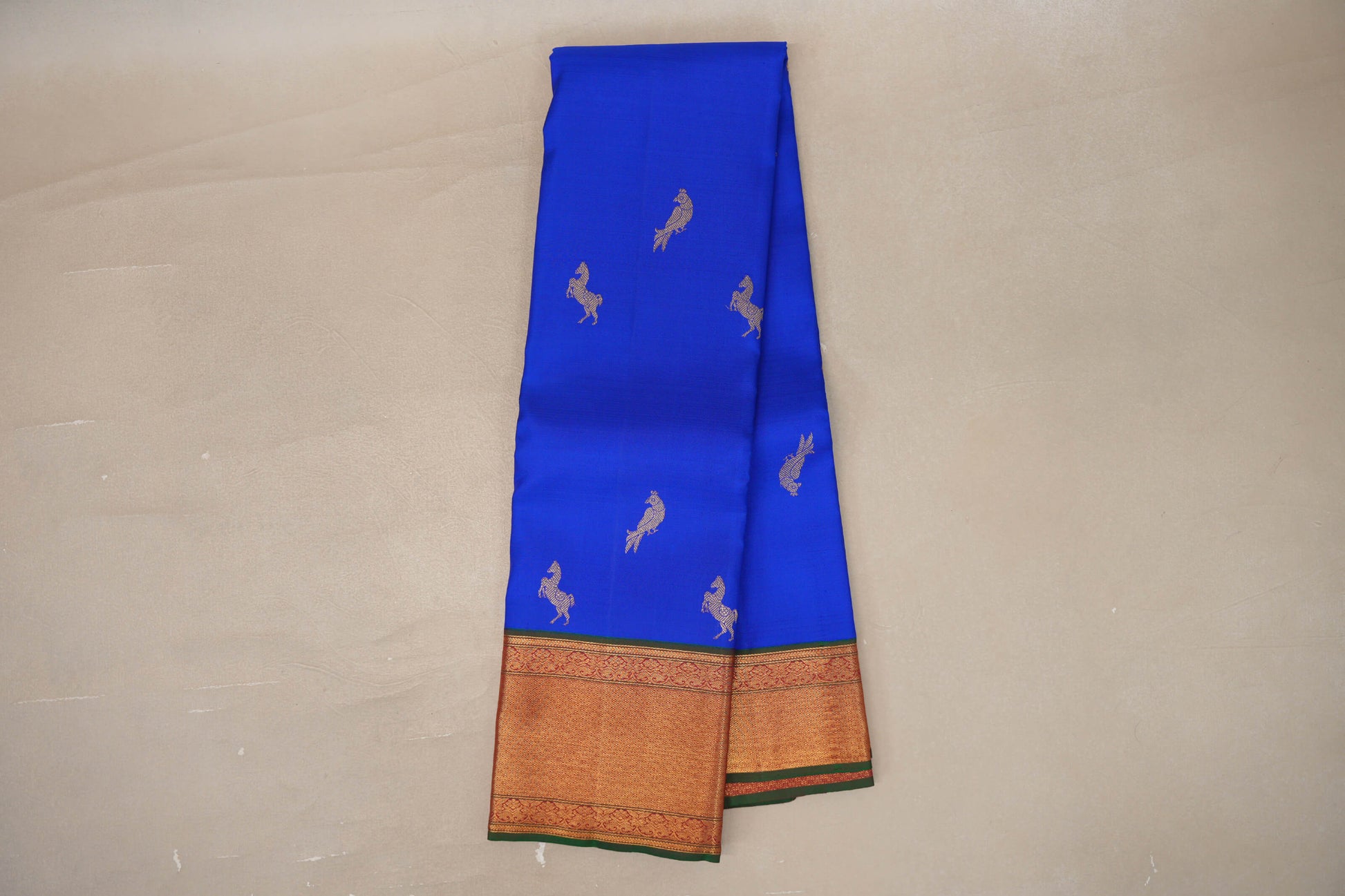 Online Bright Royal Blue with Bottle Green Borders Vintage Kanjivaram Silk Saree