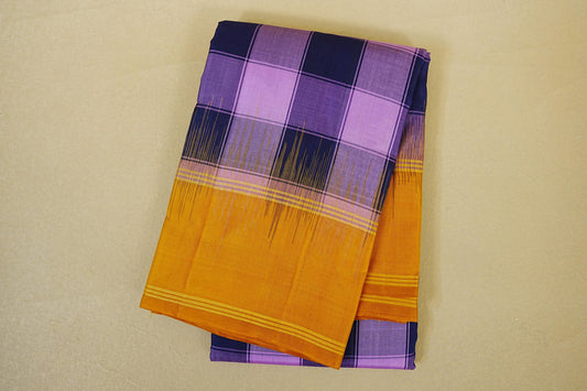 Folded Multi Color Checks with Mustard Yellow Borders Light Weight Kanchipuram Silk Saree 