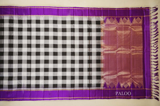 Black and White Checks  Light Weight Kanchipuram Silk Saree  paloo