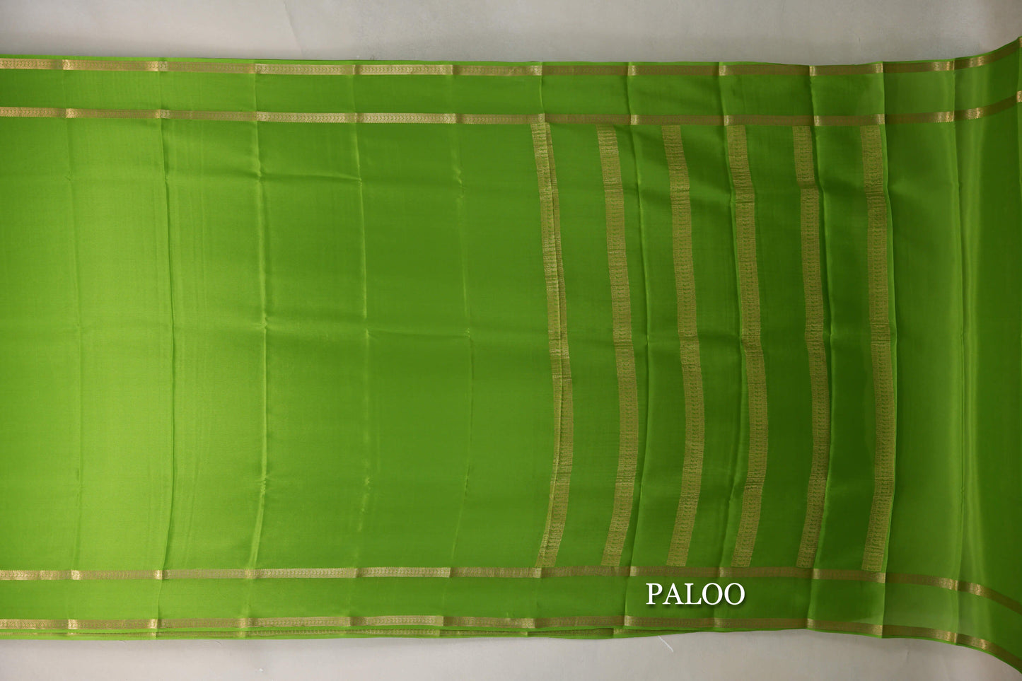 Bright Parrot Green Mysore Silk Saree paloo