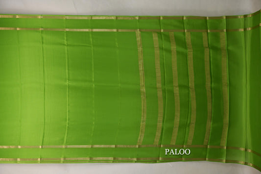 Bright Parrot Green Mysore Silk Saree paloo