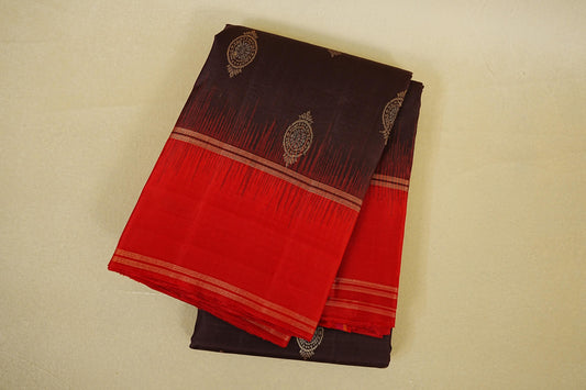folded Dark Coffee Brown with Red Borders Light Weight Kanchipuram Silk Saree