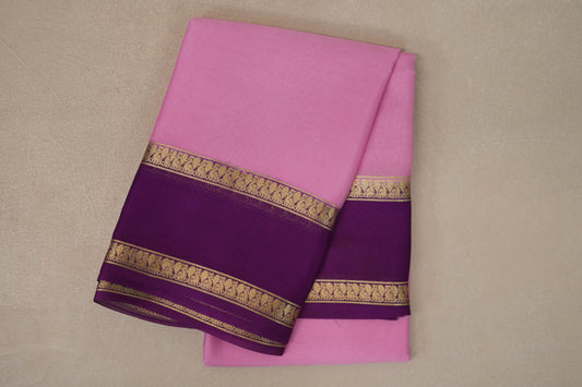 Light Rose Pink with Deep Purple Borders Mysore Silk Saree