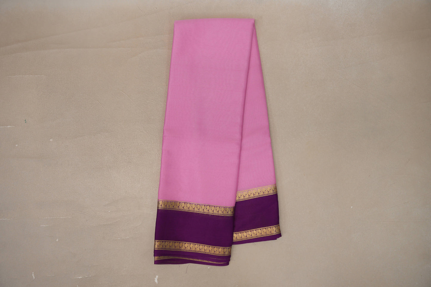 Online Light Rose Pink with Deep Purple Borders Mysore Silk Saree