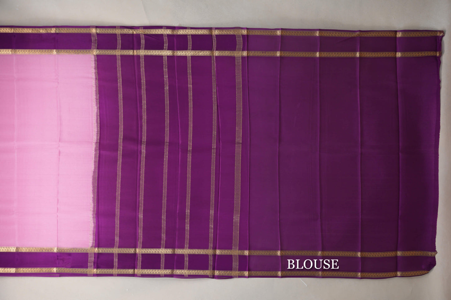 Light Rose Pink with Deep Purple Borders Mysore Silk Saree blouse