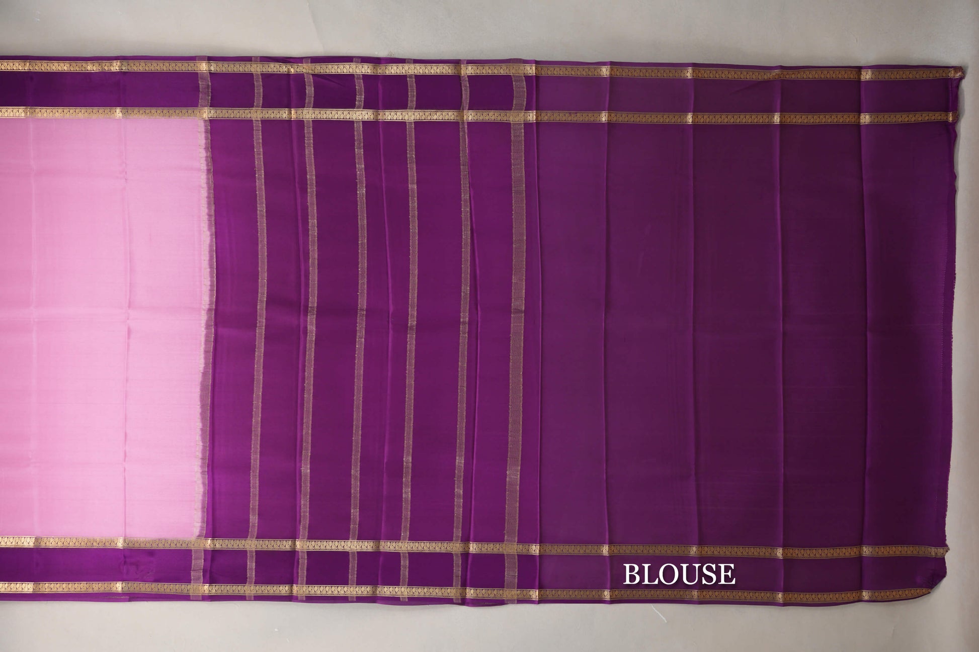 Light Rose Pink with Deep Purple Borders Mysore Silk Saree blouse