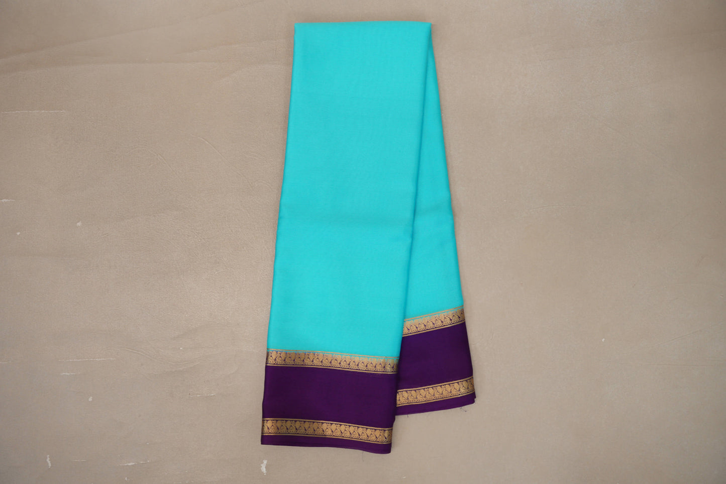Online Aqua Blue with Deep Purple Borders Mysore Silk Saree