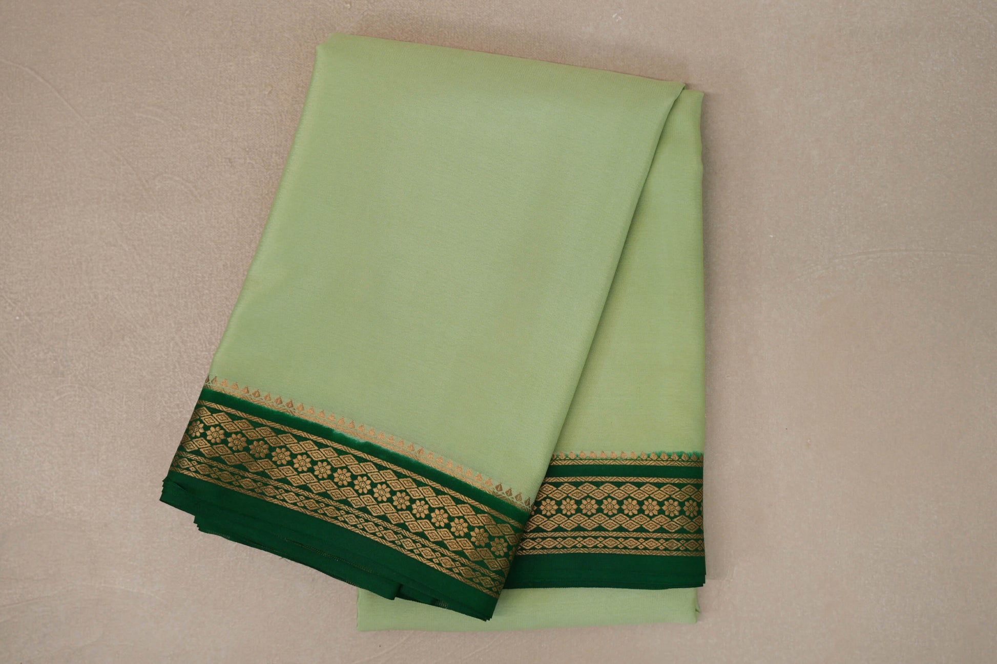 Pastel Pistachio Green with Emerald Green Borders Mysore Silk Saree