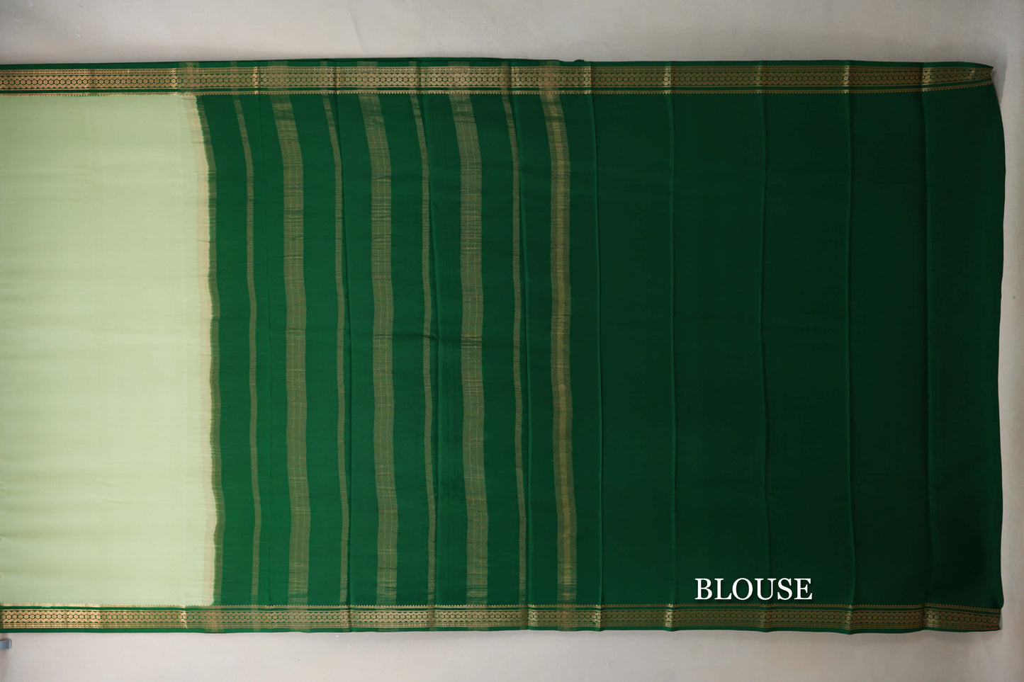 Pastel Pistachio Green with Emerald Green Borders Mysore Silk Saree blouse