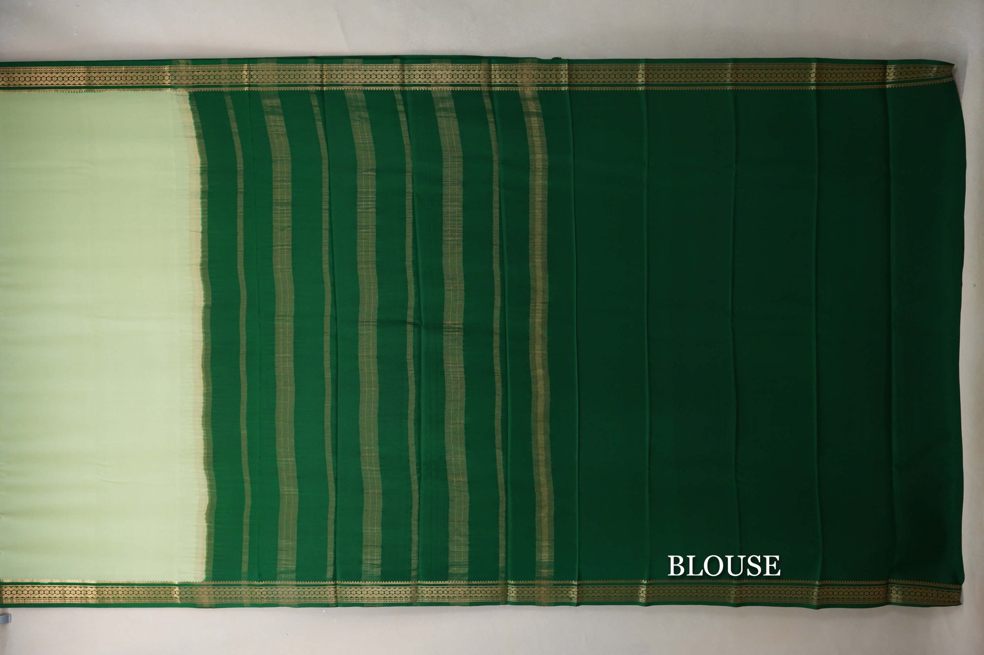 Pastel Pistachio Green with Emerald Green Borders Mysore Silk Saree blouse
