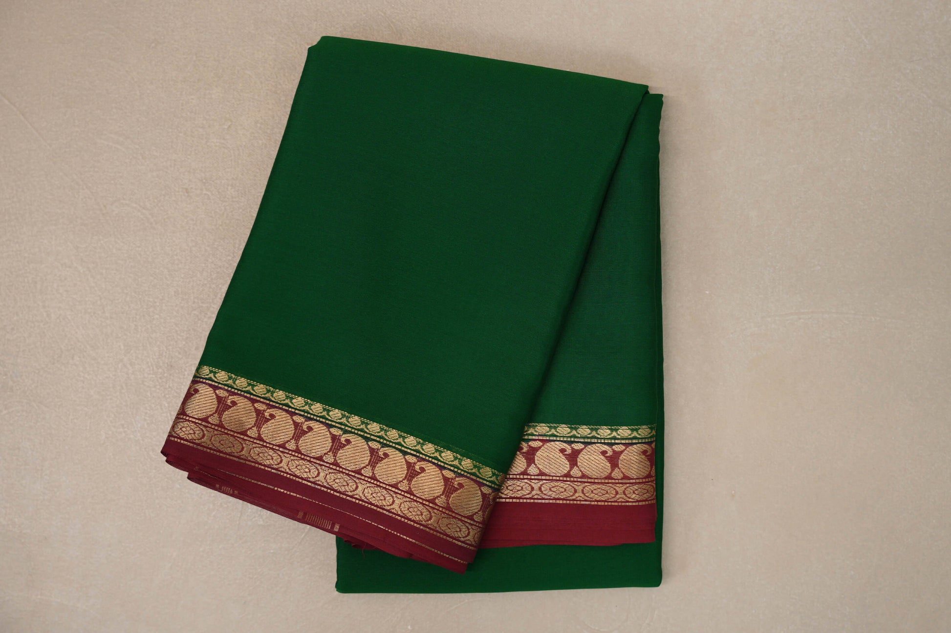 Forest Green with Deep Maroon Borders Mysore Silk Saree