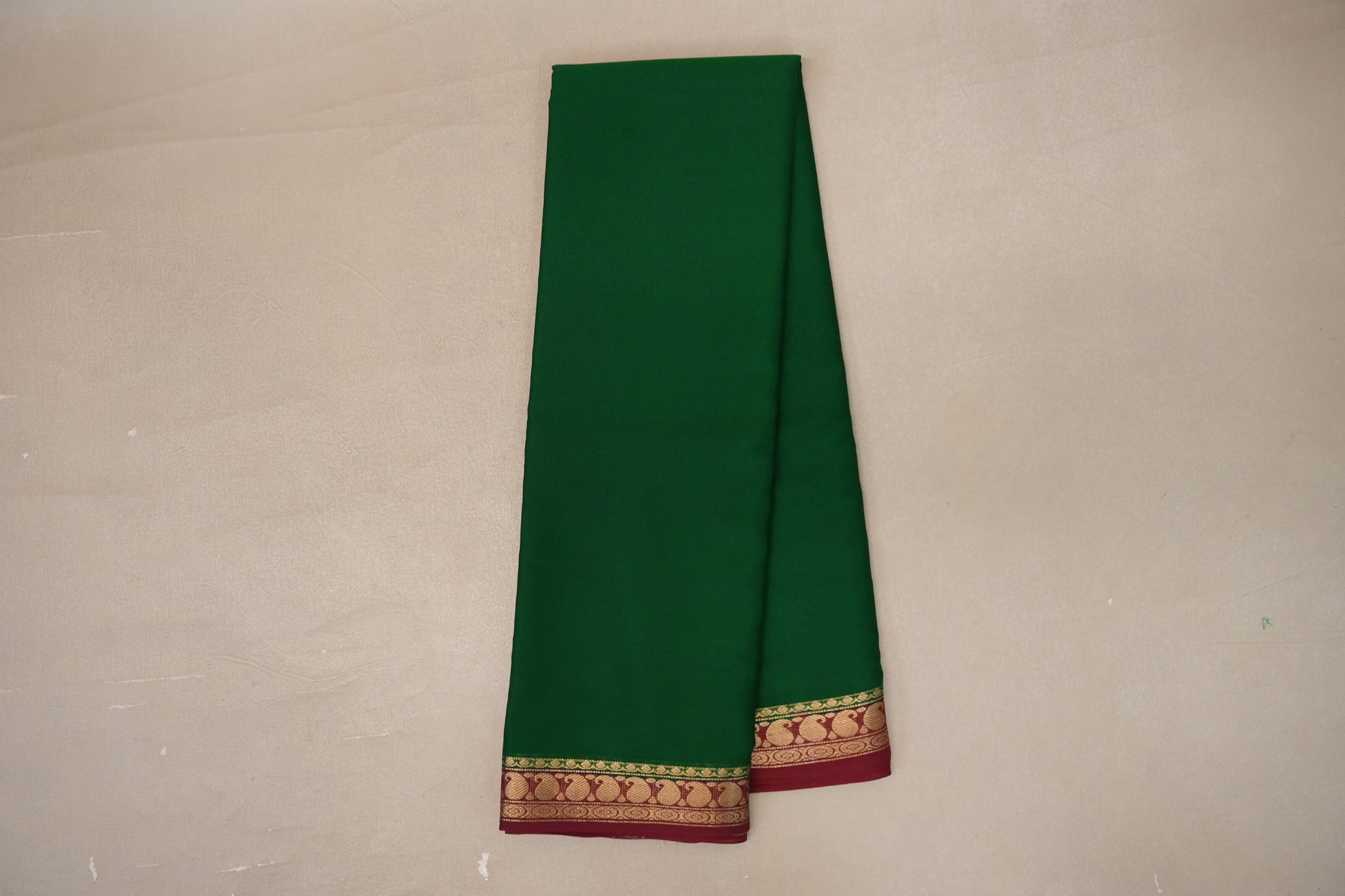 Online Forest Green with Deep Maroon Borders Mysore Silk Saree