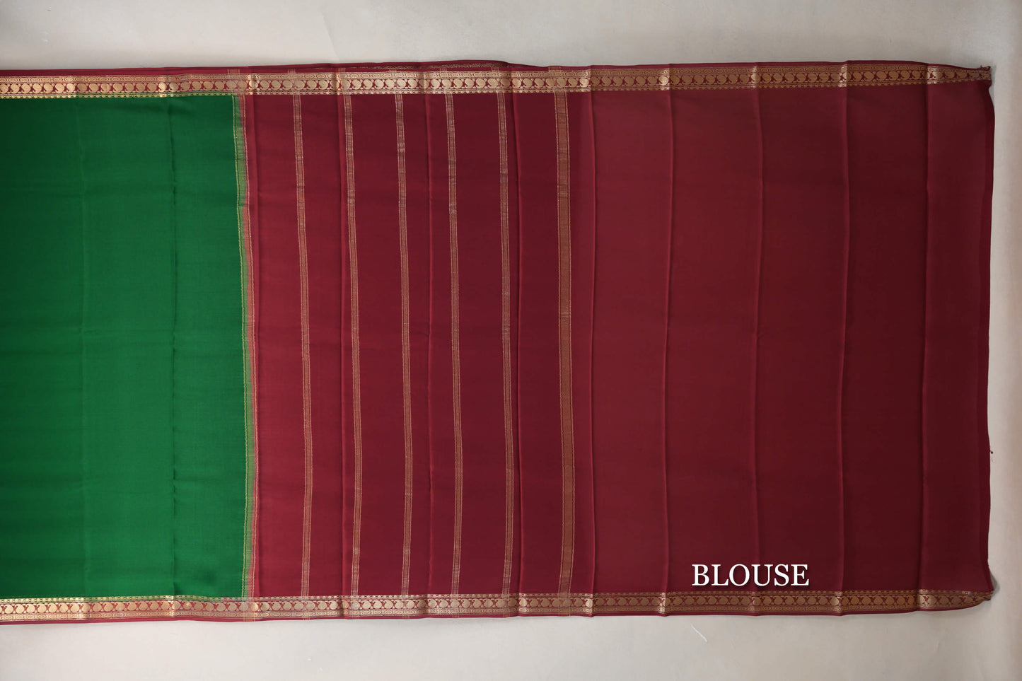 Forest Green with Deep Maroon Borders Mysore Silk Saree blouse
