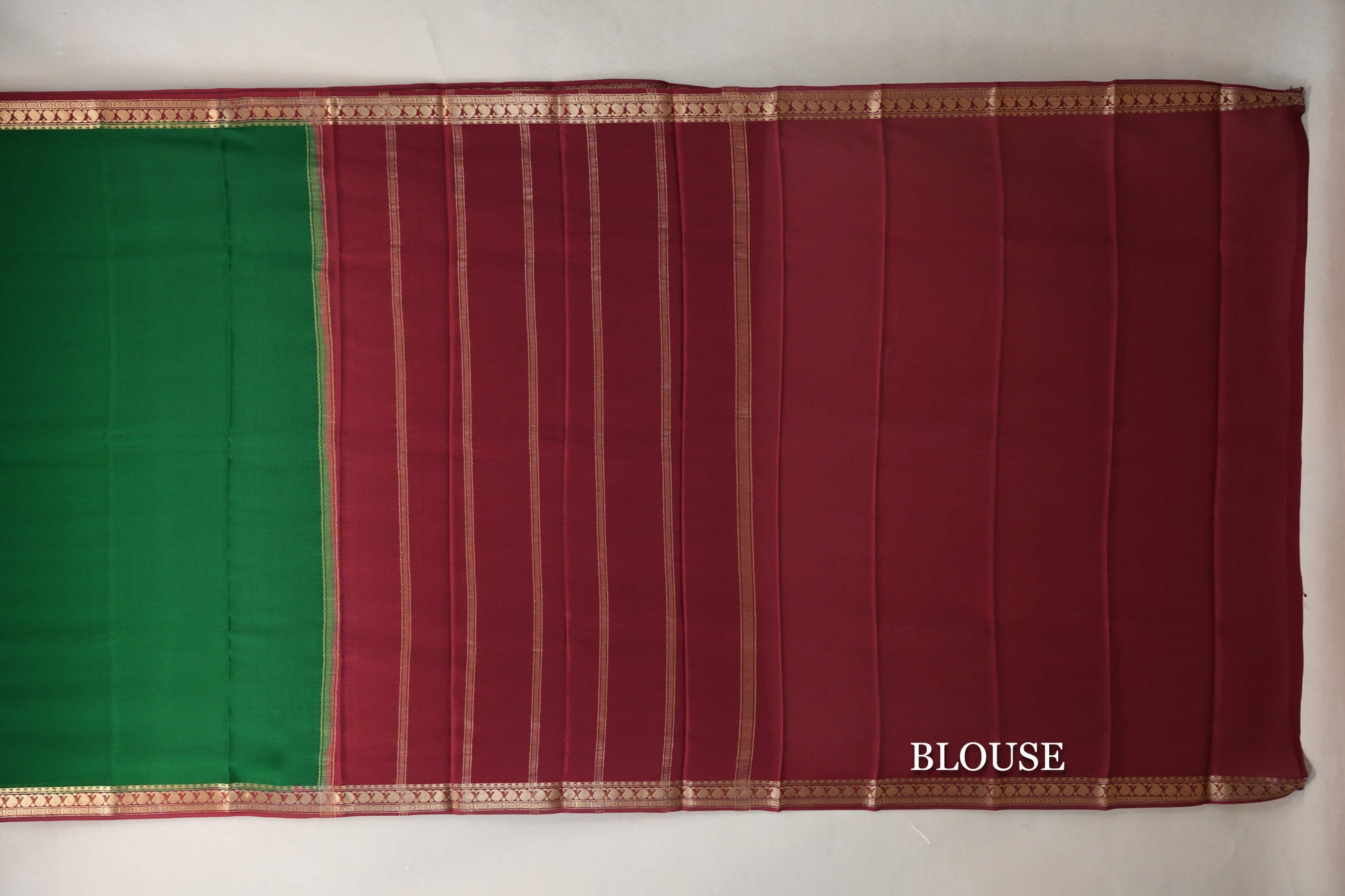 Forest Green with Deep Maroon Borders Mysore Silk Saree blouse