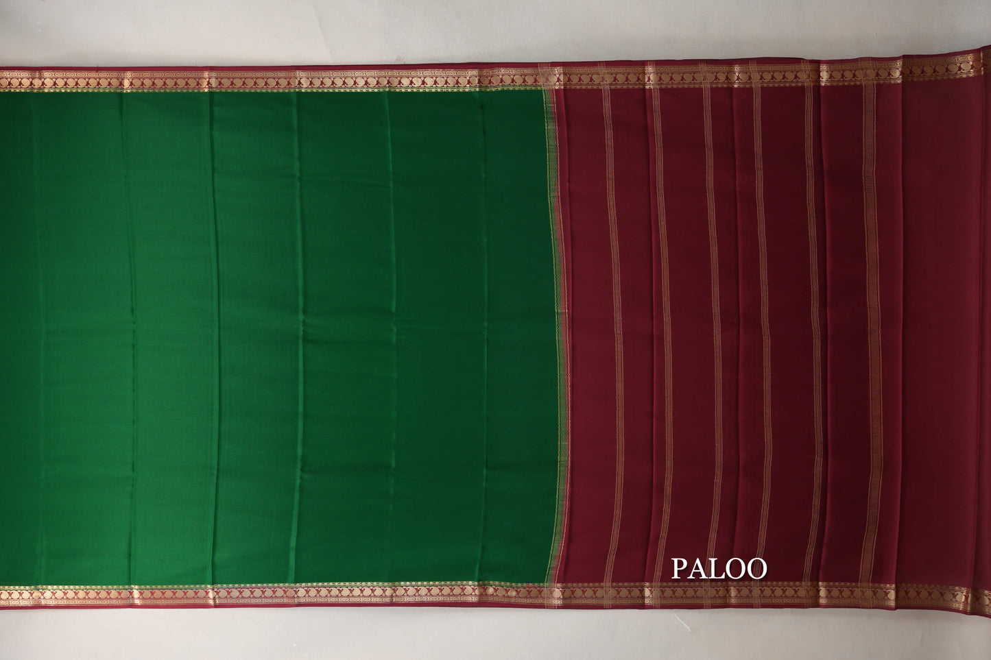 Forest Green with Deep Maroon Borders Mysore Silk Saree paloo
