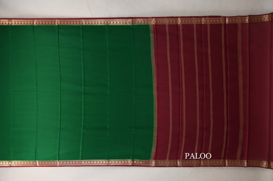 Forest Green with Deep Maroon Borders Mysore Silk Saree paloo