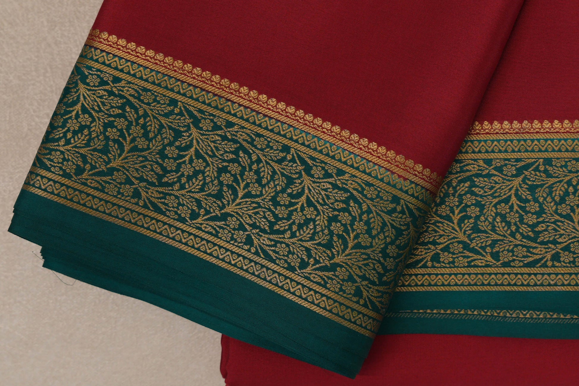 Deep Red Mysore Silk Saree border