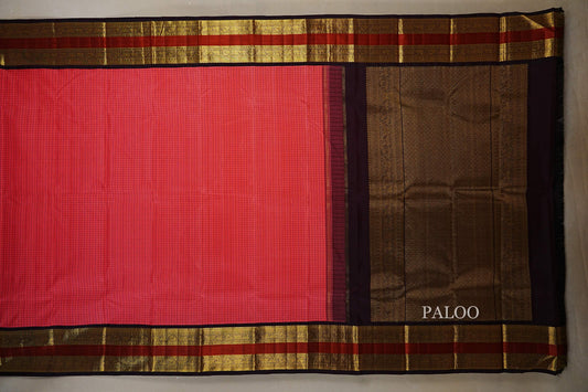 Peach with Dark Coffee Brown Borders with Rust Thread Weaving Borders Vintage Kanjivaram Silk Saree PALOO