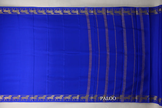 Bright Royal Blue Mysore Silk Saree paloo