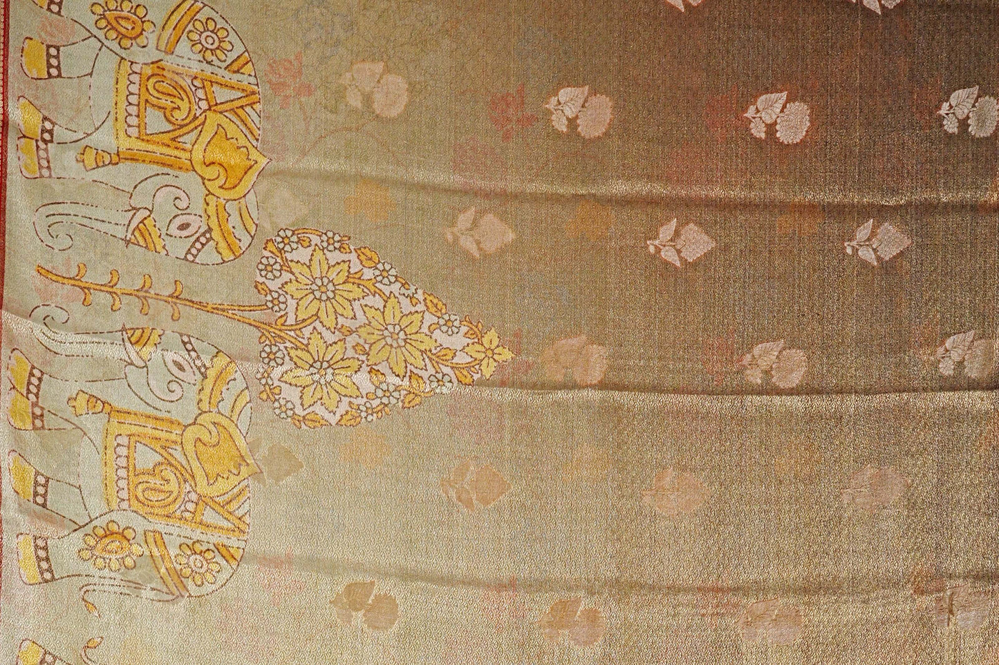 Dual Tone Pastel Green with Antique Gold Mysore Silk Saree body zoom