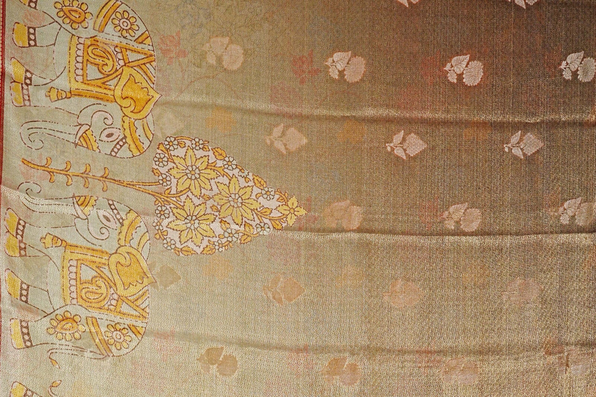 Dual Tone Pastel Green with Antique Gold Mysore Silk Saree body zoom