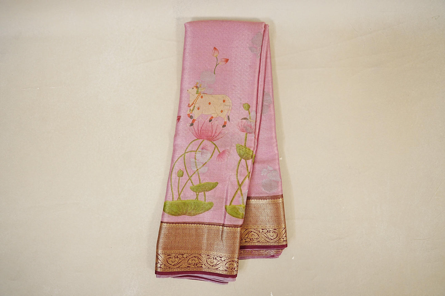 Dual Tone Pastel Pink with Antique Gold Mysore Silk Saree  online