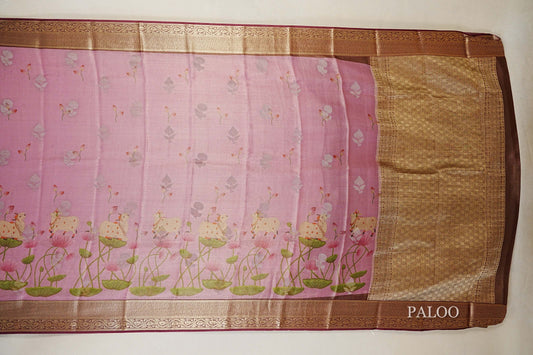 Dual Tone Pastel Pink with Antique Gold Mysore Silk Saree  paloo