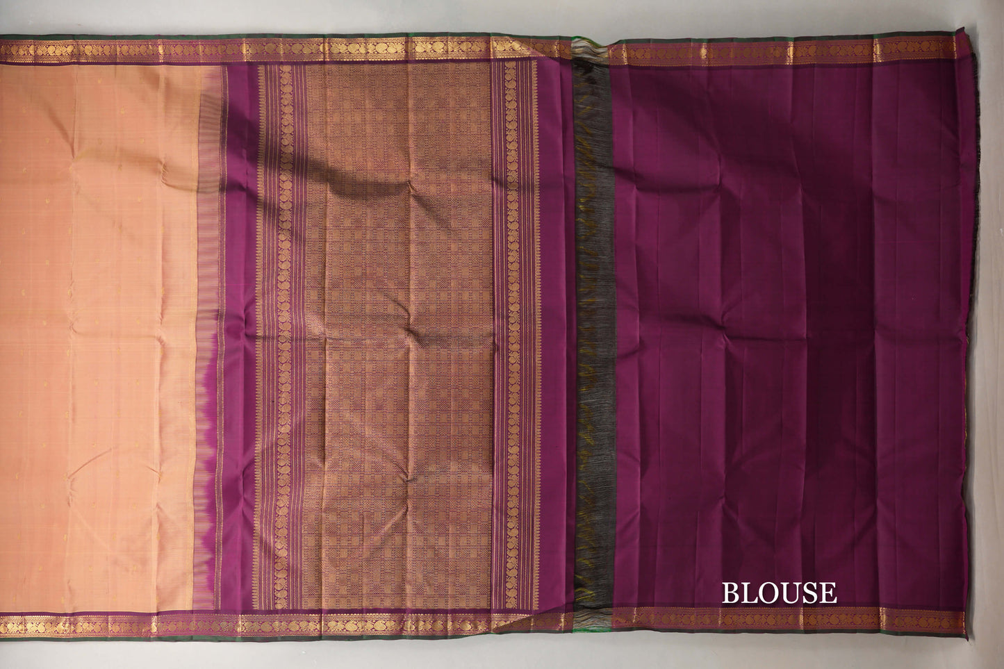 Dual Tone of Yellow & Pink Vintage Kanjivaram Silk Saree blouse