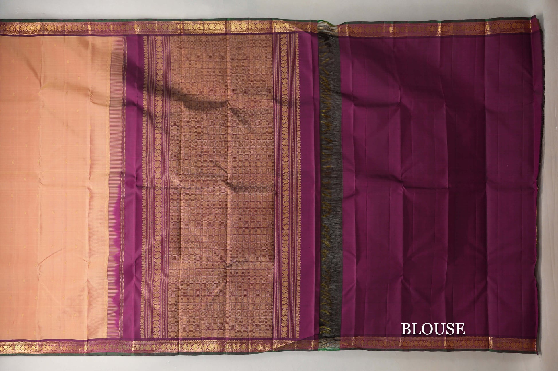 Dual Tone of Yellow & Pink Vintage Kanjivaram Silk Saree blouse