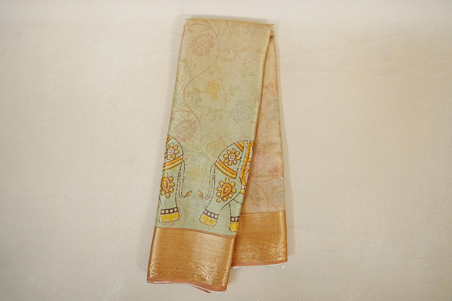 Dual Tone Pastel Mint Green with Antique Gold Mysore Silk Saree  online