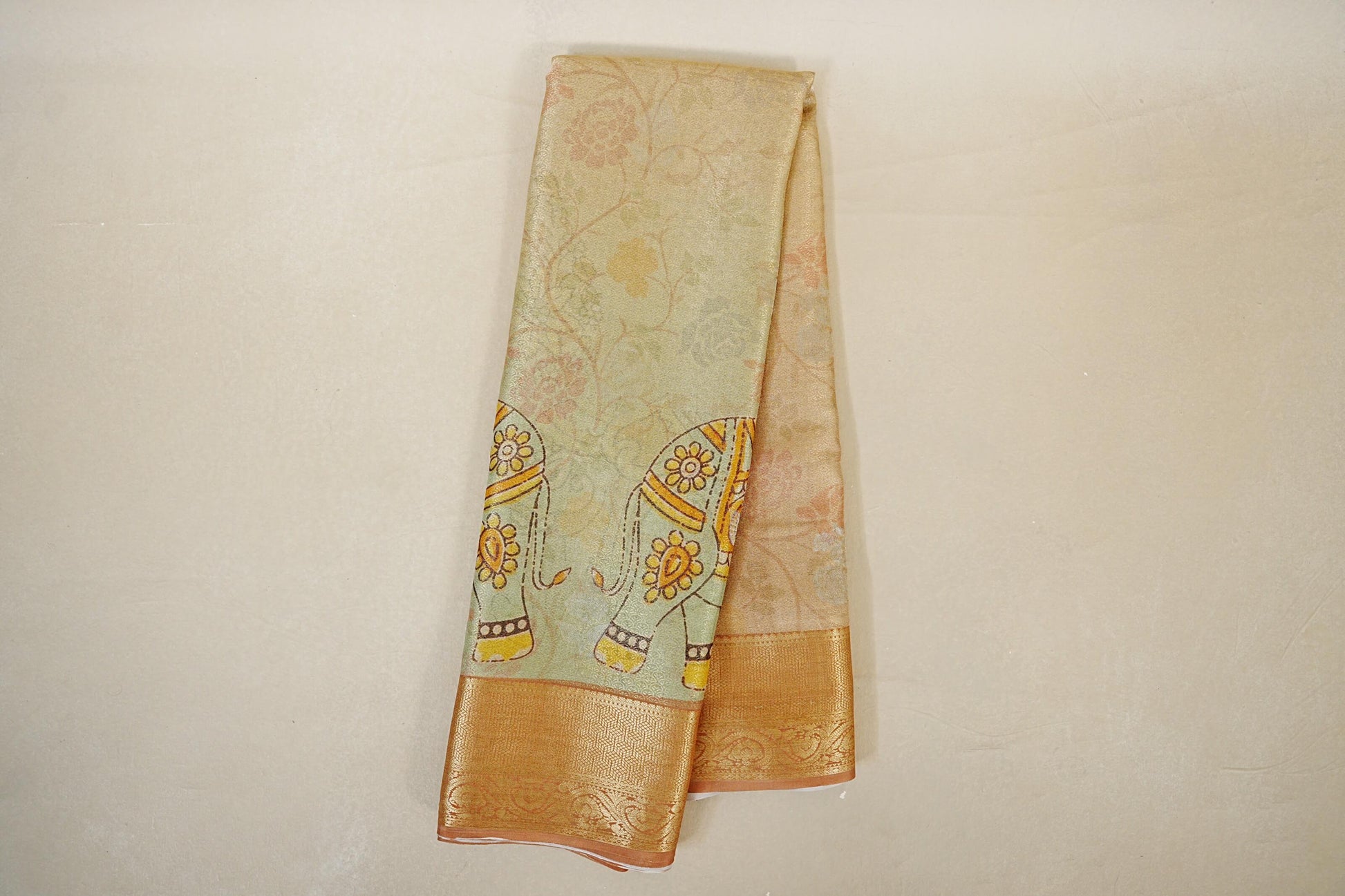 Dual Tone Pastel Mint Green with Antique Gold Mysore Silk Saree  online
