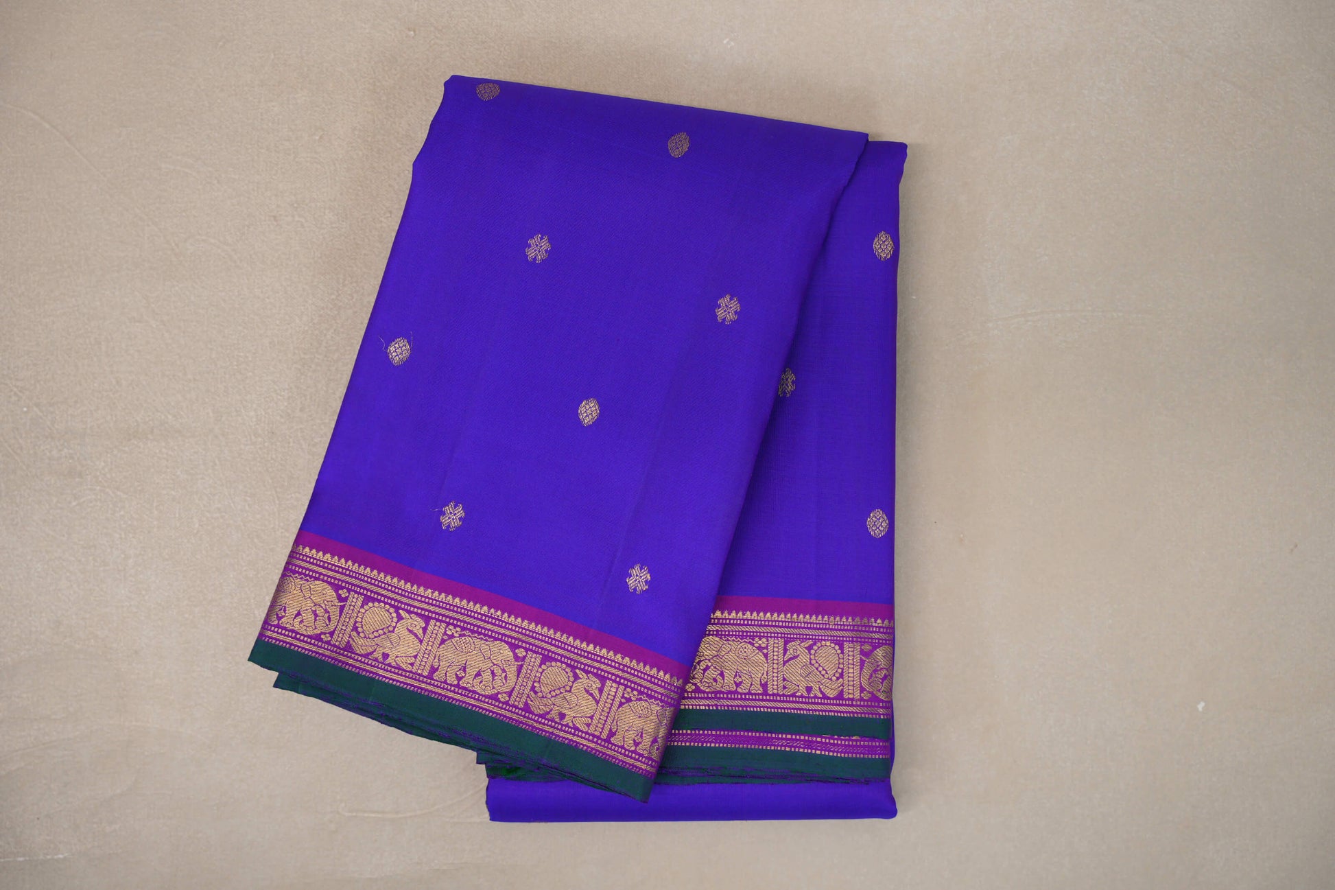 Indigo Violet with Magenta Borders Vintage Kanjivaram Silk Saree