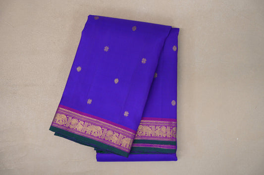 Indigo Violet with Magenta Borders Vintage Kanjivaram Silk Saree