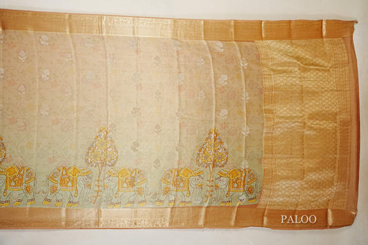 Dual Tone Pastel Mint Green with Antique Gold Mysore Silk Saree  paloo