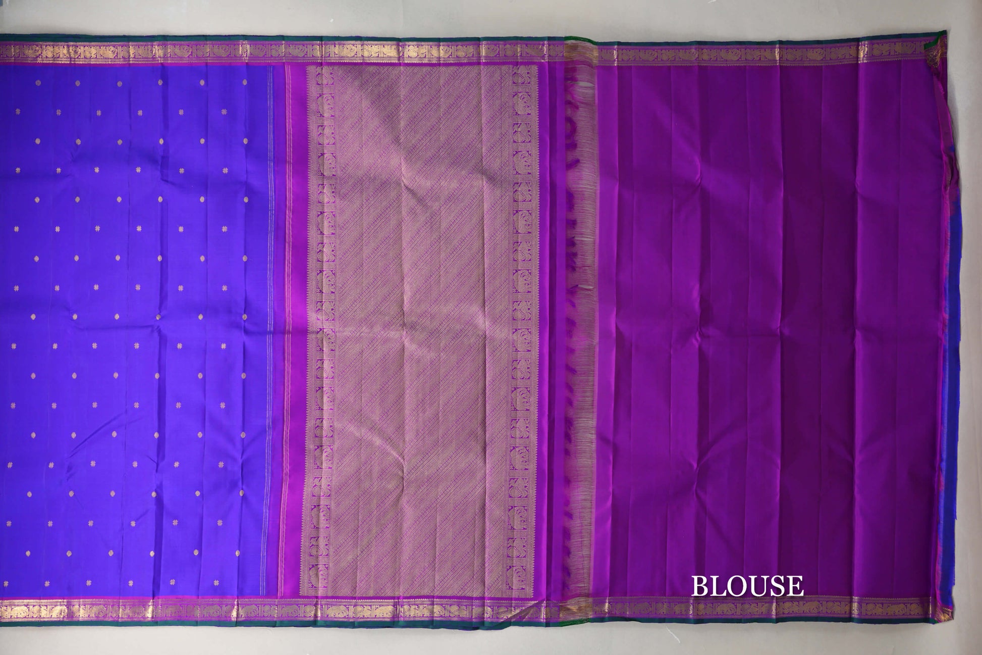 Indigo Violet with Magenta Borders Vintage Kanjivaram Silk Saree blouse