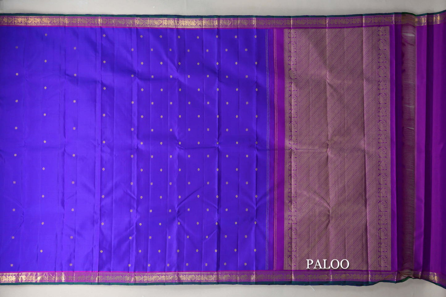 Indigo Violet with Magenta Borders Vintage Kanjivaram Silk Saree paloo