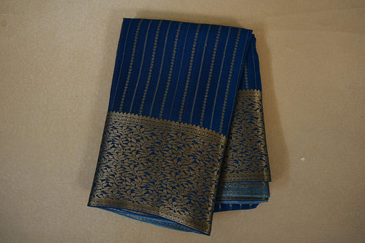  Folded Deep Teal Blue mysore silk saree