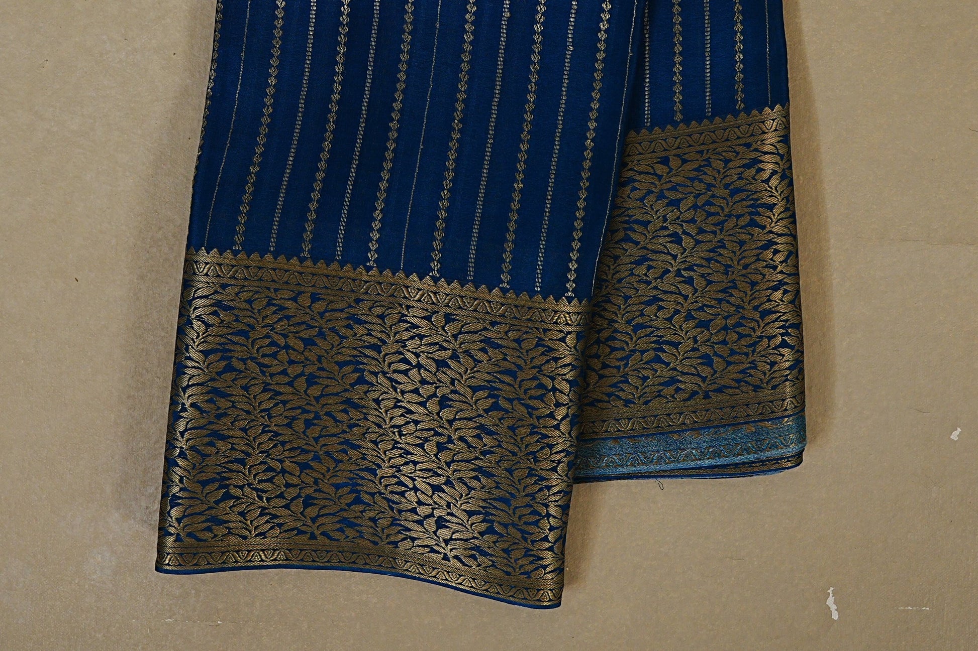 Deep Teal Blue mysore silk saree border zoom