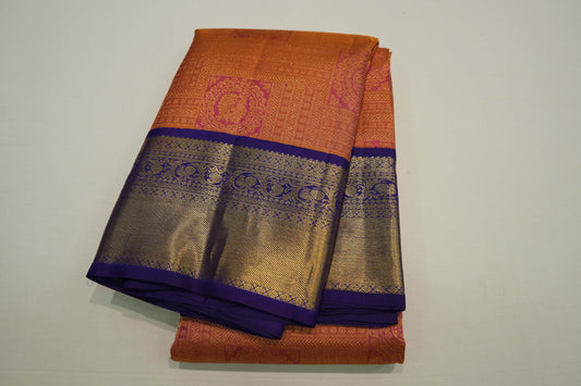 Orangish pink vintage kanchipuram silk saree