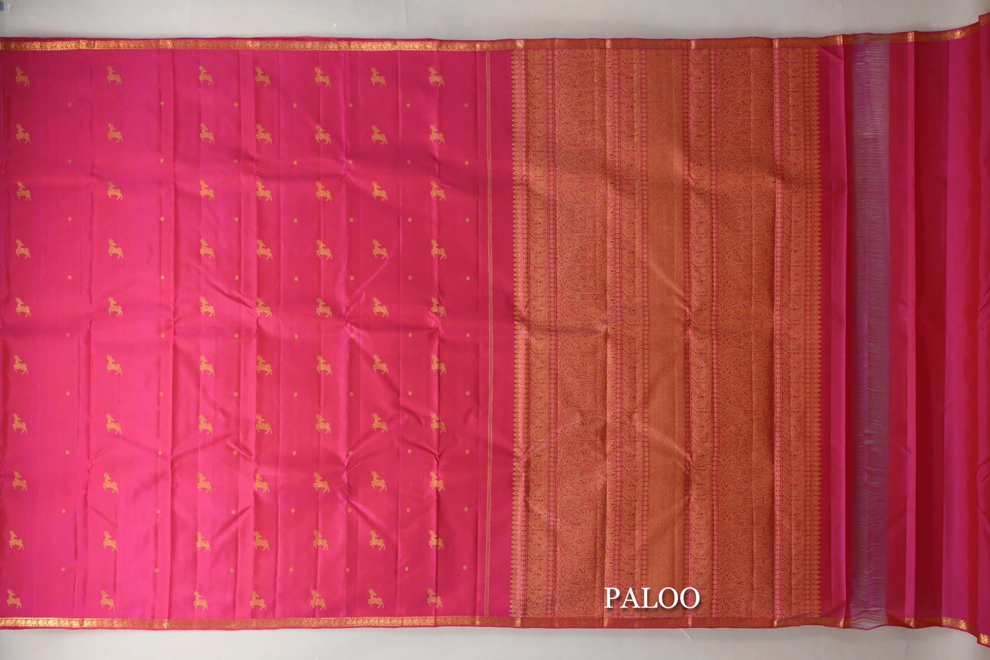 Orangish Pink Vintage Kanjivaram Silk Saree paloo