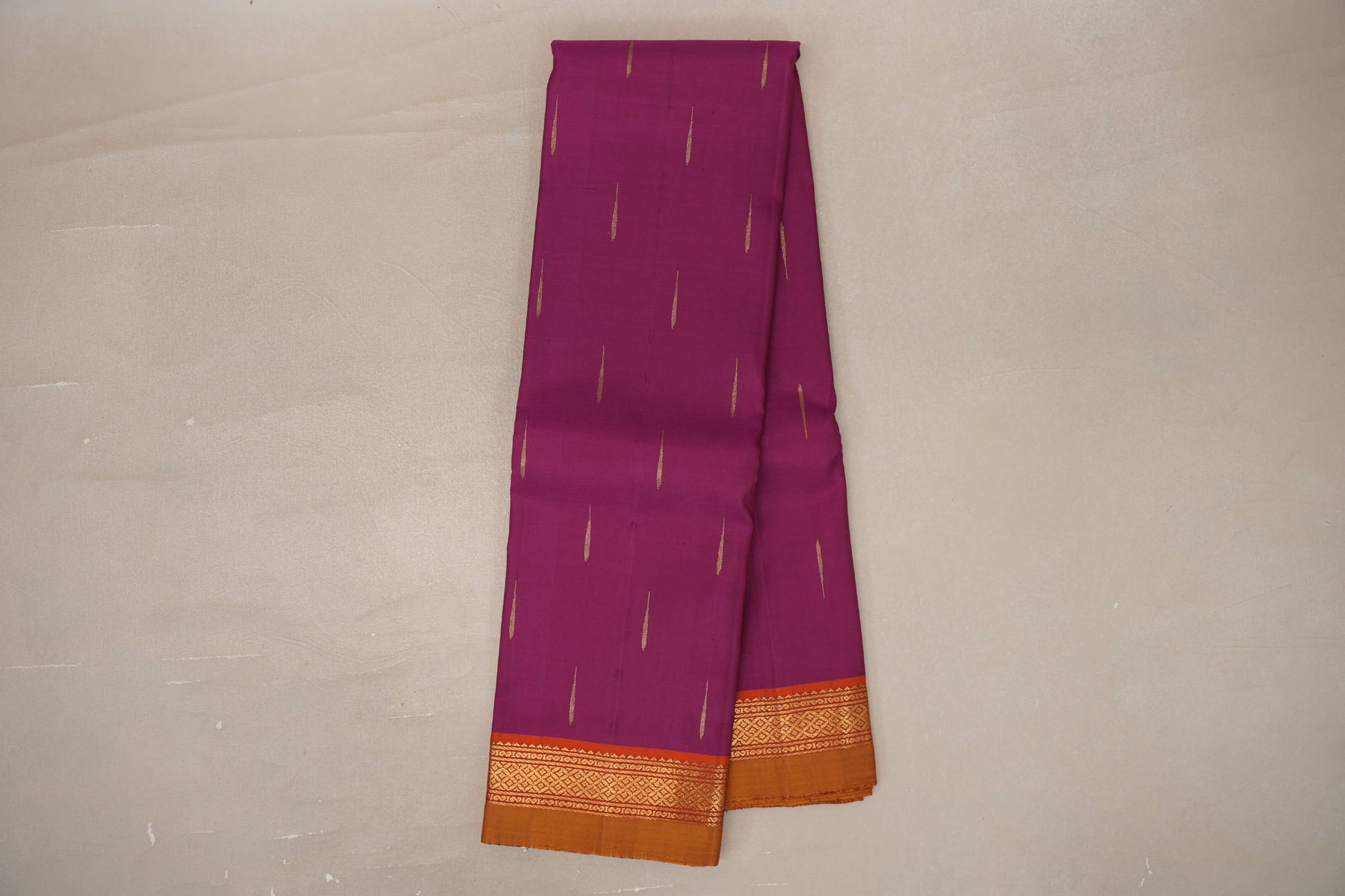 Online Magenta with Rust Orange & Mustard Selvedge Borders Vintage Kanjivaram Silk Saree