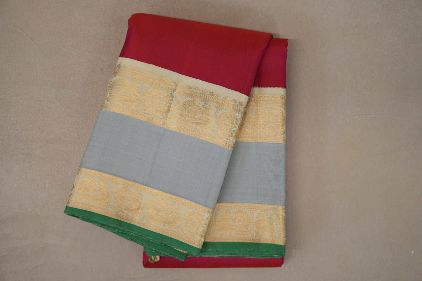 Orangish Pink with Cream Rettai Pettu Borders Vintage Kanjivaram Silk Saree