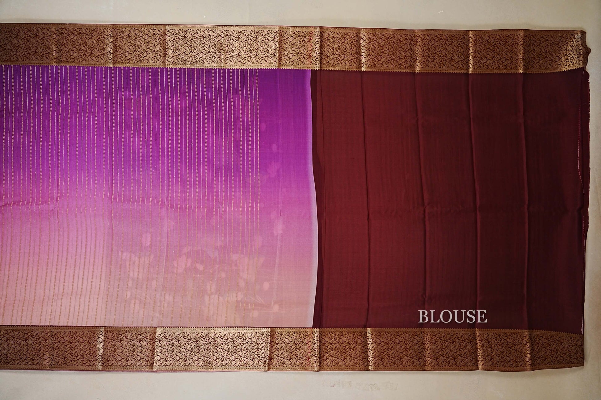 Dual Tone Purple and Baby Pink Mysore Silk Saree blouse