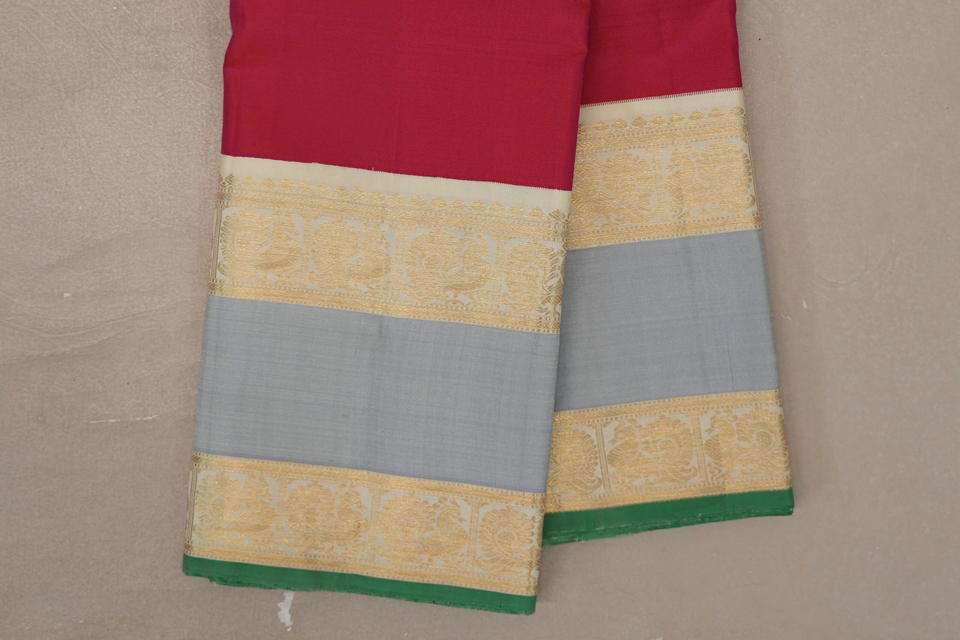 Orangish Pink Vintage Kanjivaram Silk Saree rettai pettu border