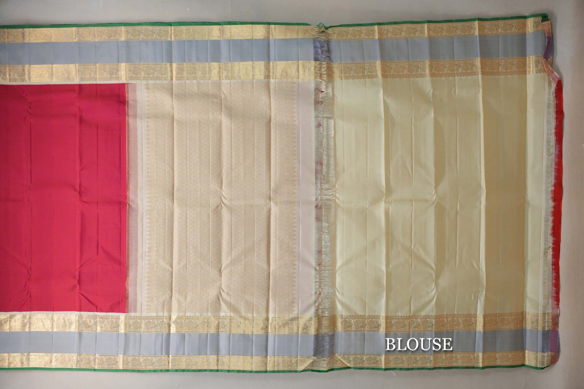 Orangish Pink with Cream Rettai Pettu Borders Vintage Kanjivaram Silk Saree blouse
